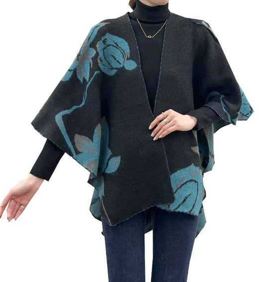 Winding River - Cozy Cashmere Like Travel Wrap Aqua/Black Reversible Loop