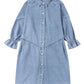 Light Blue Casual Buttoned Ruffle Denim Short Dress