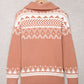 Pink Casual Geometric Knit Quarter Zip Sweater