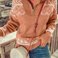 Pink Casual Geometric Knit Quarter Zip Sweater