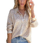 Apricot Sequin Collared Button Up Shirt