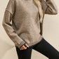 Pale Khaki Contrast Trim Mock Neck Drop Shoulder Sweater