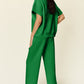 Double Take Full Size Texture Half Zip Short Sleeve Top and Pants Set