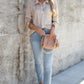 Apricot Sequin Collared Button Up Shirt