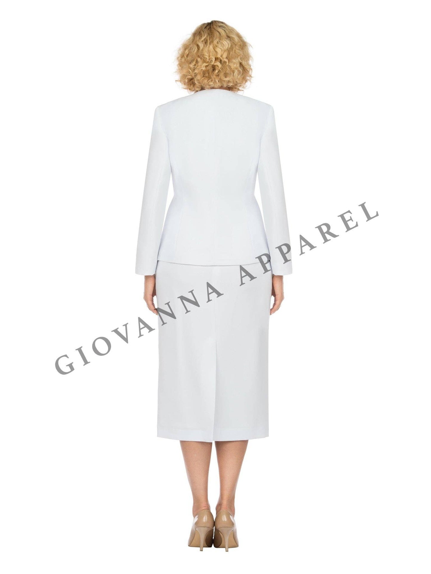 Giovanna - 3pc Collarless Clean Lines Detailed Skirt Suit: DARK NAVY / 16