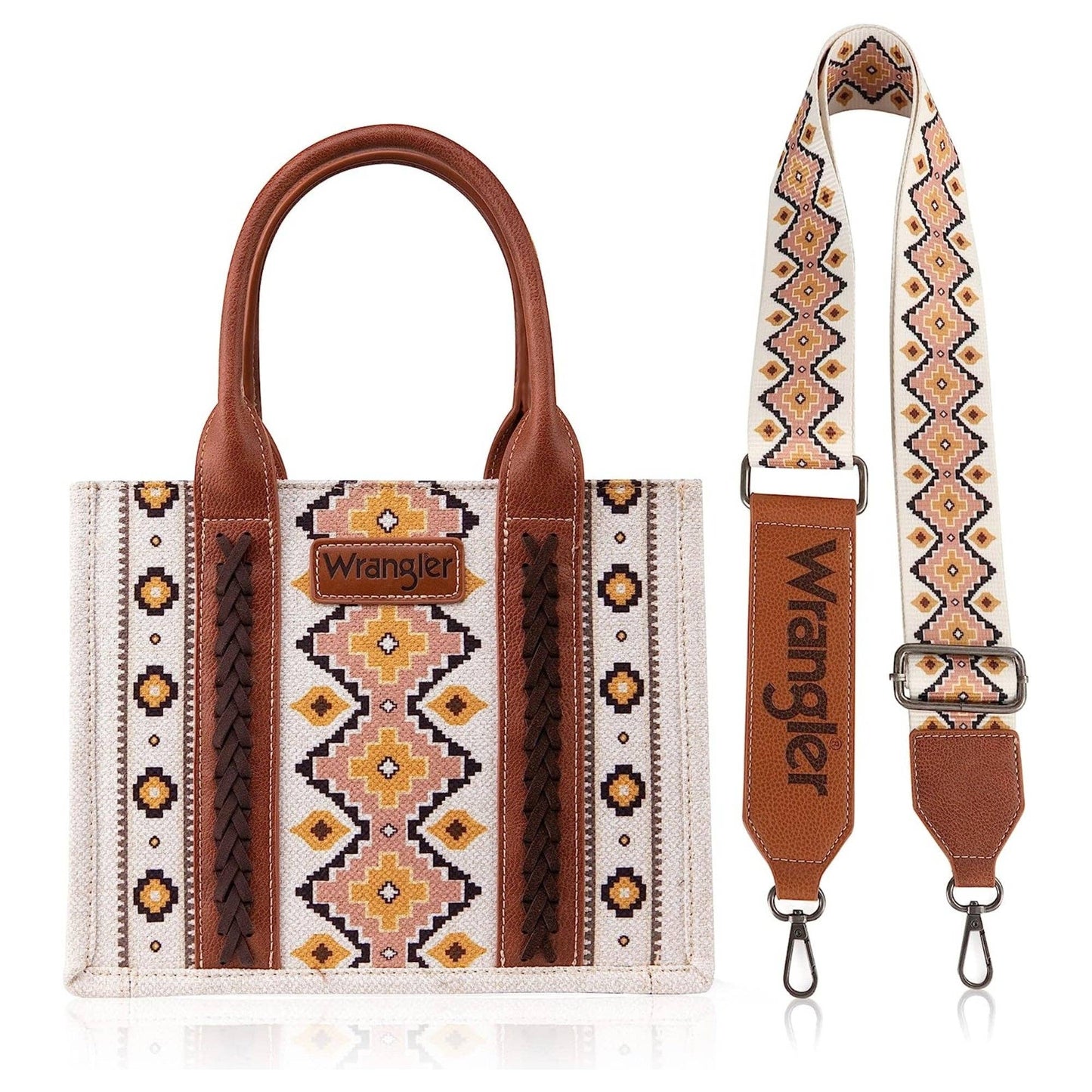 Montana West - WG2202-8120S  Wrangler Southwestern  Print Small Canvas Tote/Crossbody - Coffee: Coffee