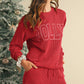 Evergreen Crinkle Rib JOLLY Pattern Long Sleeve Top and Pockets Pants Set