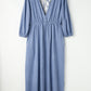 Myosotis Chambray Deep V Neck Bracelet Sleeve Maxi Dress