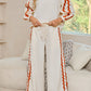 White Ric Rac Trim Long Sleeve Top and Wide Leg Pants Set