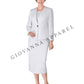 Giovanna - 3pc Collarless Clean Lines Detailed Skirt Suit: DARK NAVY / 16