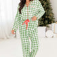 Fiery Red Plaid Print Shirt and Drawstring Pants Pajama Set