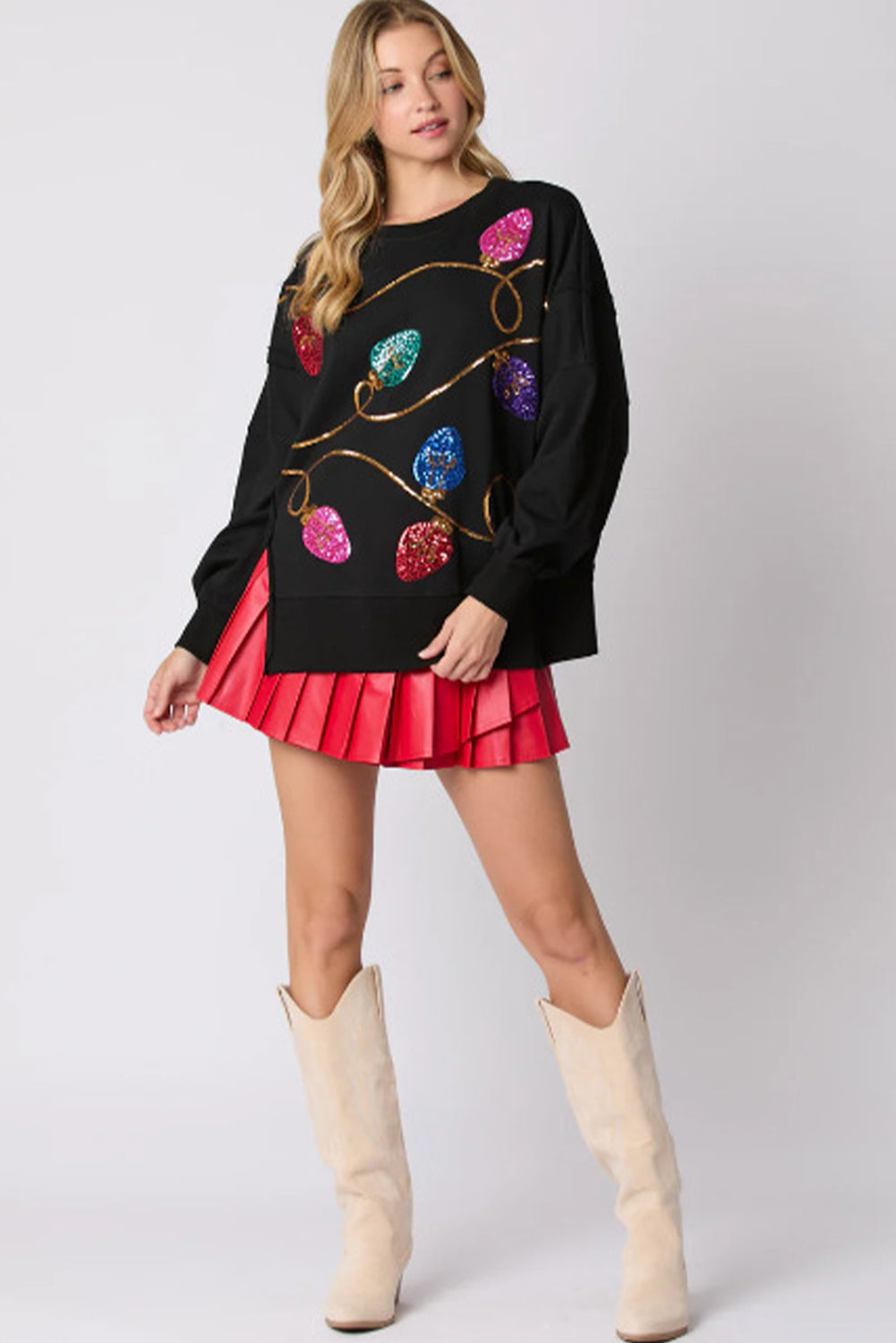 Black Sequin Bright Lights Oversized Christmas Sweatshirt