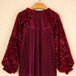 Evergreen Velvet Sequin Patchwork Sleeve Button Up Blouse