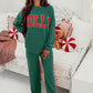 Evergreen Crinkle Rib JOLLY Pattern Long Sleeve Top and Pockets Pants Set