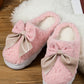 Pink Contrast Bowknot Applique Plush Winter Slippers