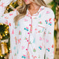 White Christmas Print Lapel Shirt and Pants Pajama Set