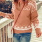 Pink Casual Geometric Knit Quarter Zip Sweater