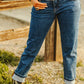 LUCKY & BLESSED - Dark Wash Tapered 90's Vintage Tummy Control Jeans: 8