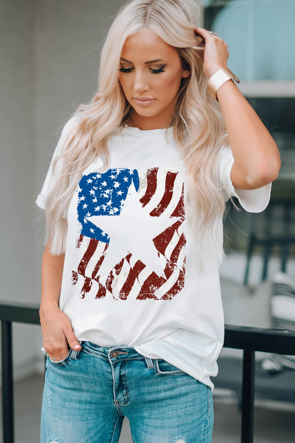 USA Flag Graphic Round Neck Tee