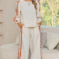 White Ric Rac Trim Long Sleeve Top and Wide Leg Pants Set