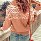 Pink Casual Geometric Knit Quarter Zip Sweater