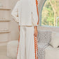 White Ric Rac Trim Long Sleeve Top and Wide Leg Pants Set