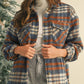 Cinnamon Plaid Print Chest Pockets Turn Down Collar Shacket