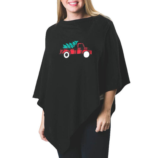 Top It Off - Holly Boardwalk Poncho-  29 Colors: Black with Flannerl Buffalo Check Truck
