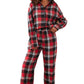 Red Christmas Checkered Pattern Loose Shirt and Pants Pajama Set