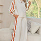 White Ric Rac Trim Long Sleeve Top and Wide Leg Pants Set