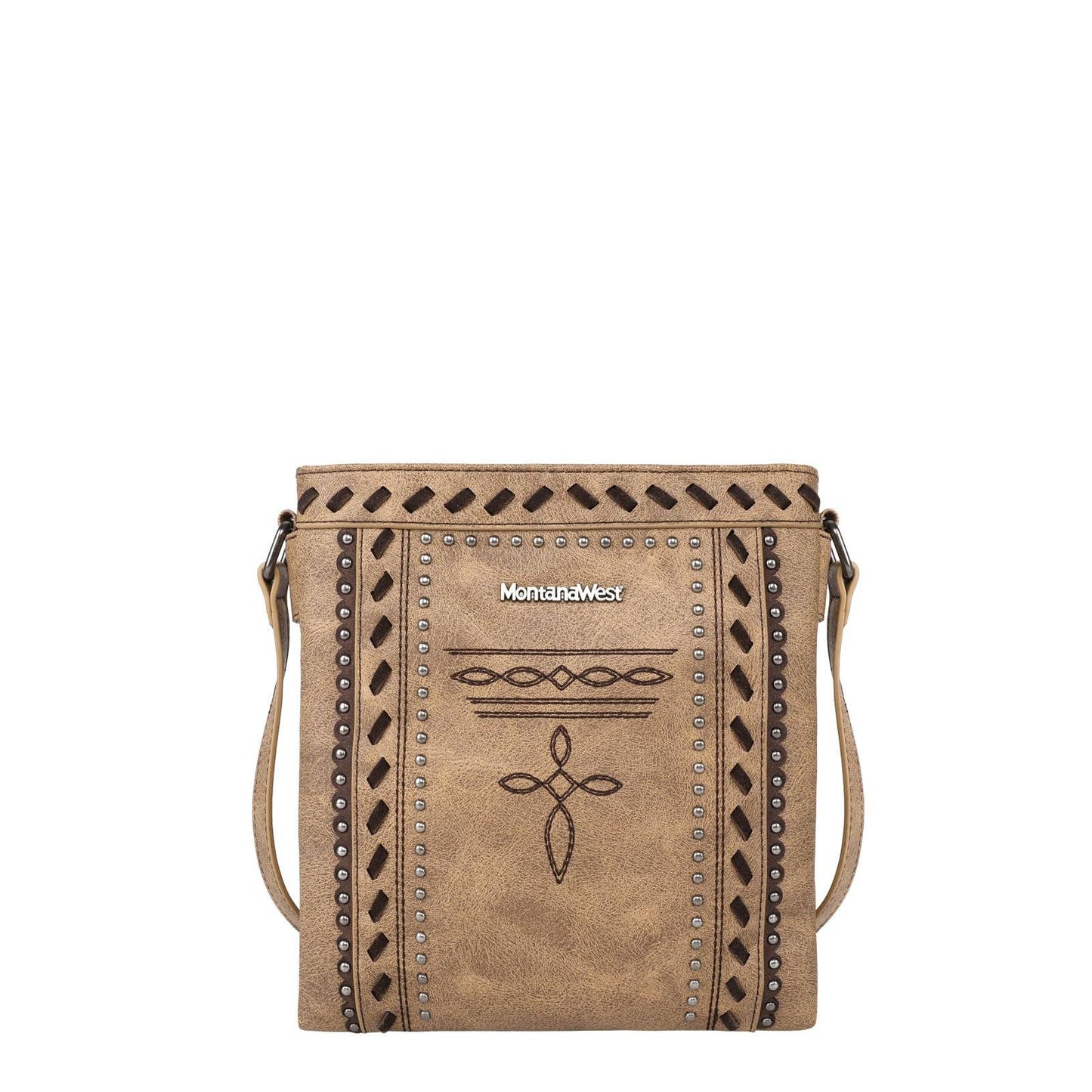 Montana West - MW1124G-9360 Montana West Embroidered Stitch Crossbody: Light Brown