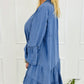 Sky Blue Chambray Ruffled 3/4 Sleeve Tiered Split V Neck Mini Dress