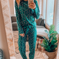 Green Christmas Candy Cane Printed Top and Pants Loungewear Set