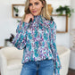 Double Take Full Size Printed Smocked Long Sleeve Blouse