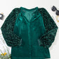 Evergreen Velvet Sequin Patchwork Sleeve Button Up Blouse