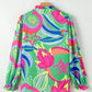 Green Abstract Print Ruffled Sleeve Buttoned V Neck Blouse