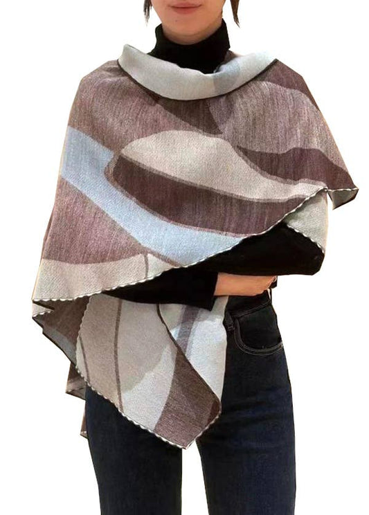 Winding River - Cozy Cashmere Like Blue/Brown Stained Glass Wrap: Short