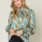 Double Take Full Size Printed Smocked Long Sleeve Blouse