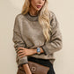 Pale Khaki Contrast Trim Mock Neck Drop Shoulder Sweater