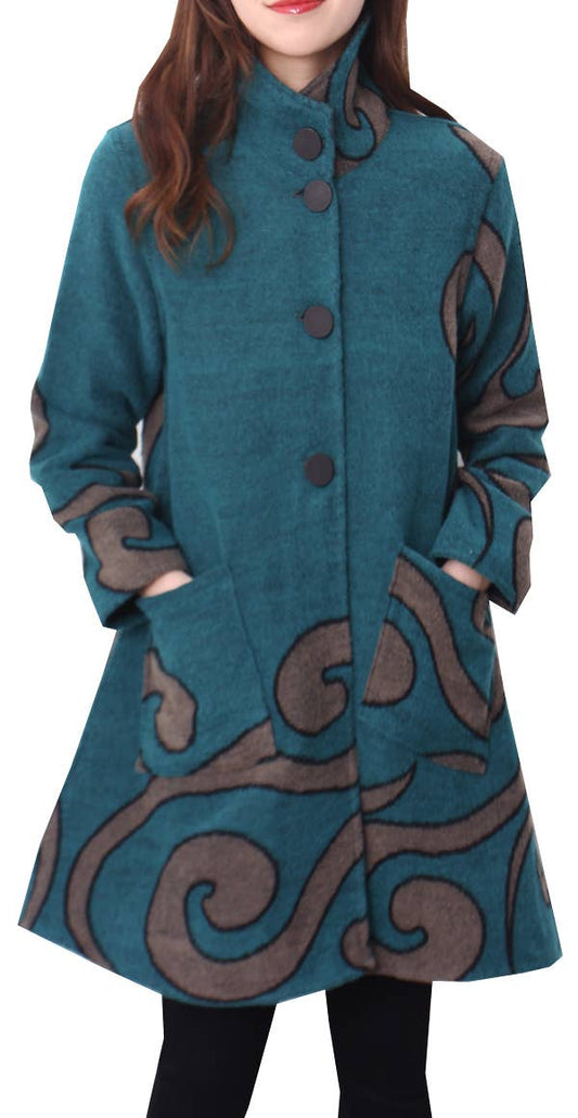 Winding River - Teal / Gray Reversible Coat – Swirl Collection: M