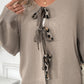 Gray Bowknot Front Leopard Heart Back Knit Cardigan