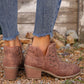 Red Sandalwood Cut Out Suede Pointed Toe Heeled Ankle Boots