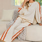 White Ric Rac Trim Long Sleeve Top and Wide Leg Pants Set