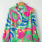 Green Abstract Print Ruffled Sleeve Buttoned V Neck Blouse