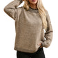 Pale Khaki Contrast Trim Mock Neck Drop Shoulder Sweater