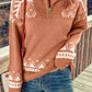 Pink Casual Geometric Knit Quarter Zip Sweater