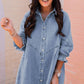 Light Blue Casual Buttoned Ruffle Denim Short Dress