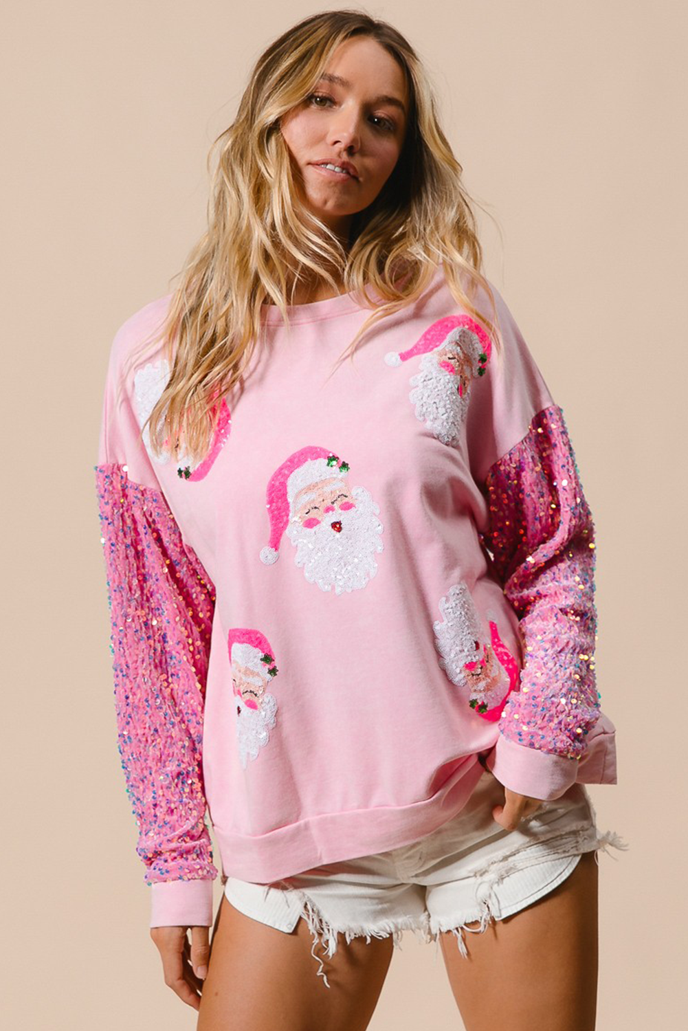 Moonlight Jade Sequined Santa Claus Christmas Sweatshirt