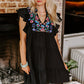 Black Floral Embroidered Frill Neck Ruffle Babydoll Tiered Dress