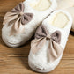 Pink Contrast Bowknot Applique Plush Winter Slippers